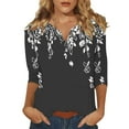 thumbnail image 2 of Gray Women's Long Sleeve T-shirt, 3/4 Sleeve Tops For Women Summer Notched V Neck Plain T Shirts Casual Cute Three Quarter Length Blouses L, 2 of 5