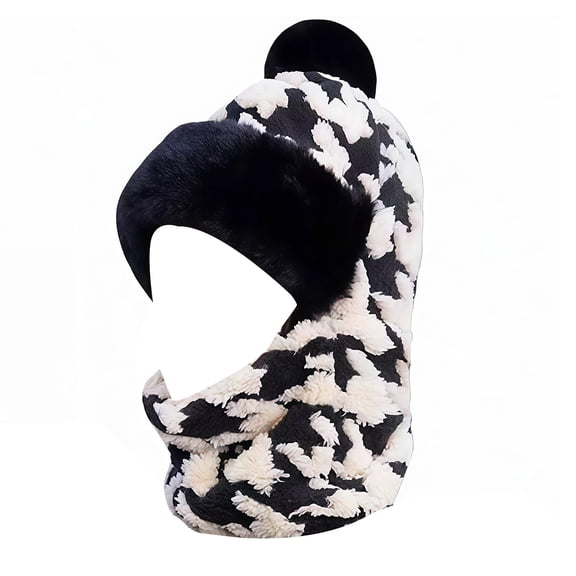 DJN Women Knit Hat Scarf Combo for Women Winter New Style Pullover Outdoor Warm Ear Protection Set Black One Size