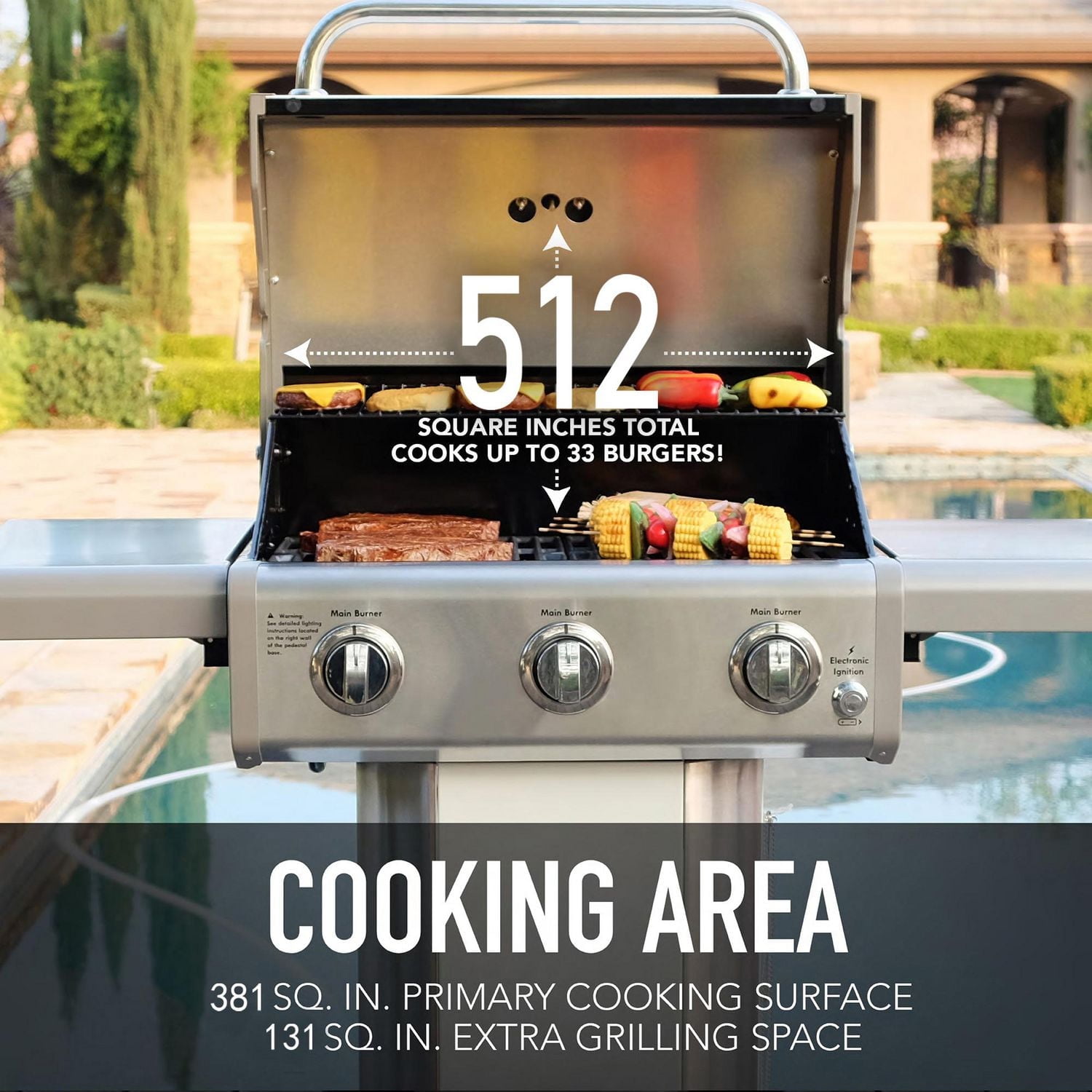 Kenmore 3 Burner Pedestal Gas Grill - Pearl