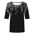 thumbnail image 4 of Sakmal Spring Tops for Women 2024 Elbow-Length Purple Crew Neck Graphic T-Shirts Ladies Shirts $5, 4 of 5