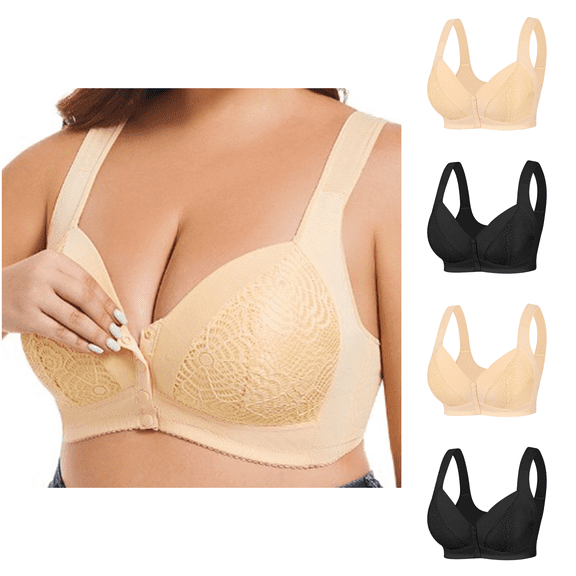 Ahuyic Womens Bra,Summer Plus Size Bra,Womens Leopard-Print Front Buckles Underwear No Steel Close Bra,Black,M