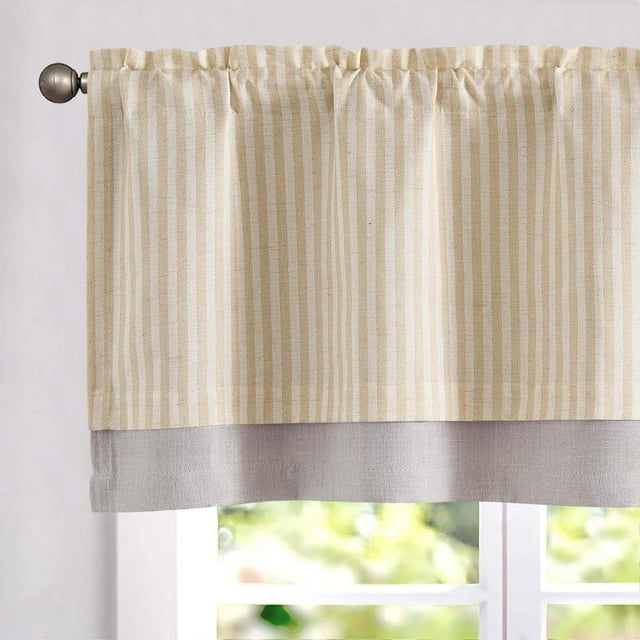 Linen Striped Valance for Windows 18 Inch Blackout Drapes for Small Window Farmhouse Double Layer Valance for Living Room Kitchen RV Rod Pocket 1 Panel Natural Beige on Linen