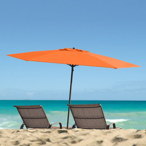 CorLiving 7.5ft Portable Beach Umbrella with Sand/Dirt Anchor and Travel Bag, Orange