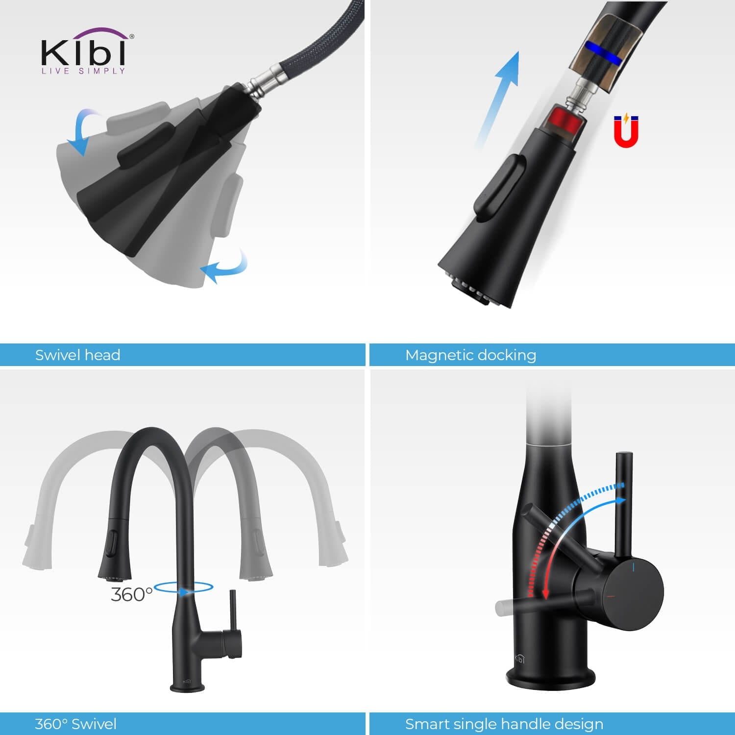 Kibi Napa Single Handle Pull Down Kitchen Sink Faucet