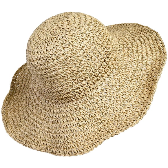 Gorra de playa de ala ancha FAMOORE con sombrero de paja para mujer, color beige