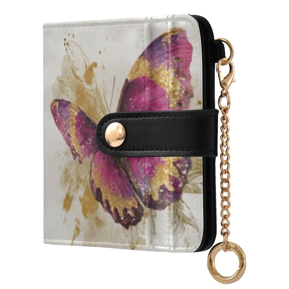 Qxltty Burgundy Butterfly Ladies Wallet Rfid Slim Thin Compact Credit Card Women Wallet Zipper Coin Pocket and ID Window for Female Gifts