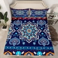 thumbnail image 2 of Homewish Tribal Damask Flower Twin Sheet Sets, Vintage Western Fshion Twin Fitted Sheet, Navy Orange Mandala Flat Sheet, Breathable Home Decor, 3 Pieces, 2 of 7