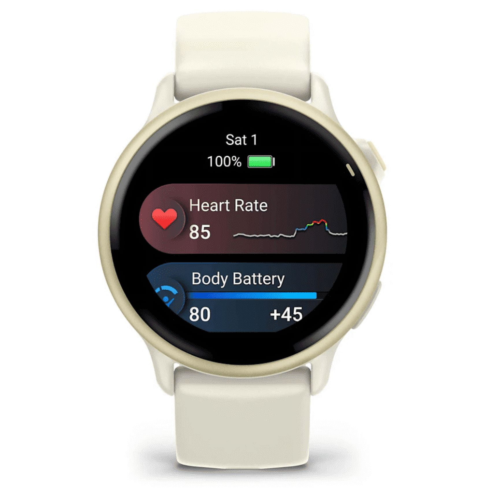 Garmin Vivoactive 6 - Health & Wellness GPS Smartwatch, 1.2 in Bright AMOLED Display, Lunar Gold with Bone Band w/ Wearable4U Black EarBuds Bundle