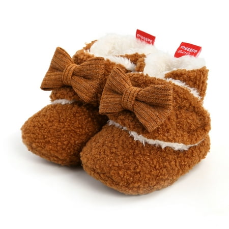 

Newborn Infant Baby Girls Warm Cozy Cotton Winter Bow Booties Toddler Non-Slip Soft Sole Slippers Crib Shoes