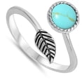 thumbnail image 4 of CHOOSE YOUR COLOR Adjustable Leaf Wrap Plant Ring Simulated Turquoise .925 Sterling Silver Band Blue CZ Female Size 10, 4 of 4