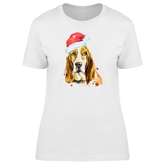 Basset Hound In Santa Hat T-Shirt Women -Image by Shutterstock, Female Large