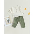 thumbnail image 3 of Wassery Toddler Boys Fall Linen Pants Sets Solid Color Crew Neck Long Sleeve Button Down Tops and Drawstring Long Pants 6M 12M 18M 24M 3T 4T Infant Baby 2Pcs Clothes Set, 3 of 9