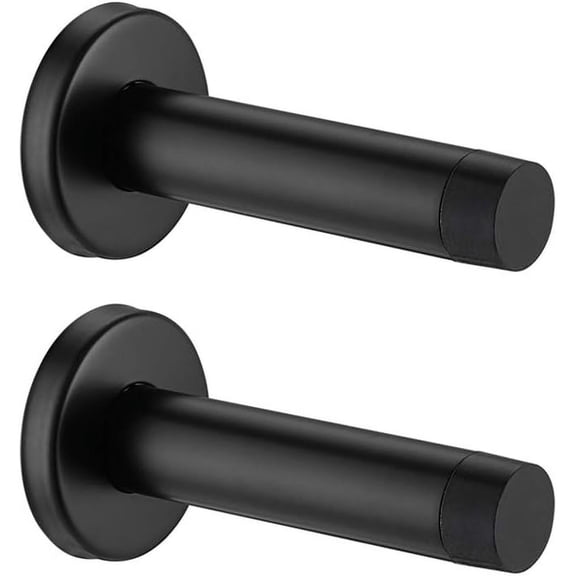 Door Stopper Black, 304 Stainless Steel Thicken 1mm Sound Dampening Door Stop Bumper Wall Protetor 2 Pack, Matte Black