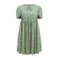 thumbnail image 4 of GRACE & GRANDEUR Women's Plus Size Ditsy Floral Print Tie Neck Puff Sleeve A-Line Dress with Elastic Waist 2X Light Green, 4 of 5