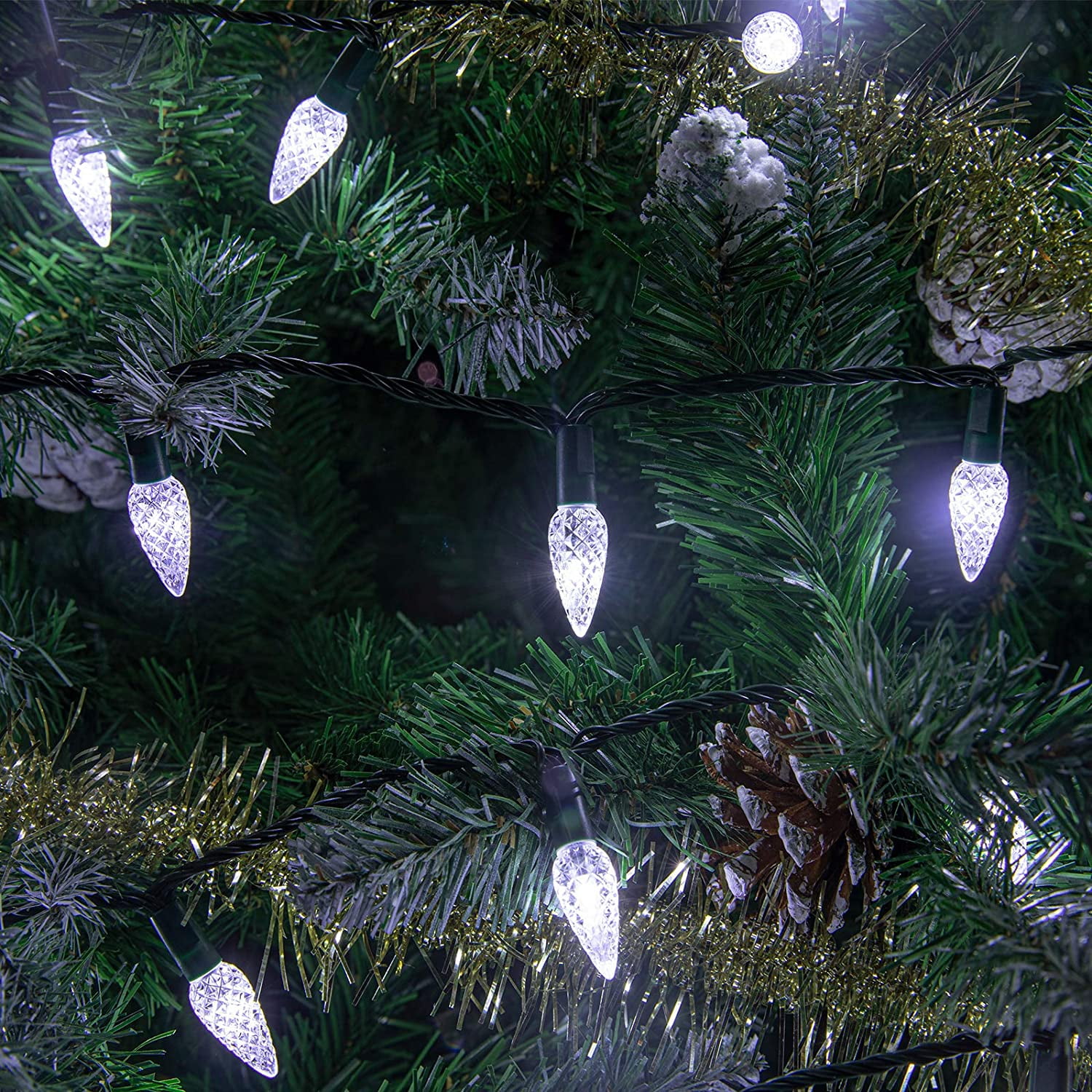 Bibana 100LED 33 FT C6 Christmas String Lights Plug in Fairy Twinkle String Lights 8 Modes Timer Function Waterproof Extendable for Indoor Outdoor Wedding Party Christmas Decoration (100, White)