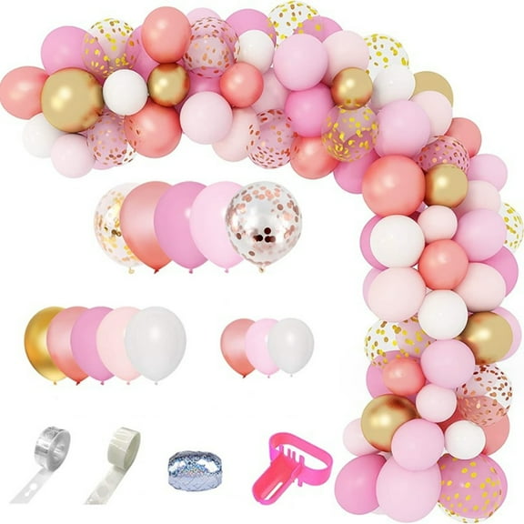 Garland Kit - White, Pink and Gold Balloons Arch Kit with Gold and Pink Balloons Confetti-Style 2