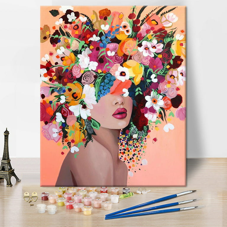Flower Women Paint by Numbers Kit,diy 16x20 Inches Canvas Painting by Number  for Adults,home Decor,wall Art,personalized Gift,birthday Gift 