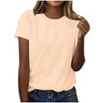 thumbnail image 3 of CFLVAEK Summer Casual Tshirts for Women Short Sleeve Tshirt Loose Fitted Crewneck T Shirts Solid Color Basic Tees Going Out Tops Beige L, 3 of 5