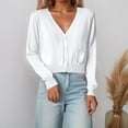 thumbnail image 3 of HNMKIU Womens Cardigan Short Cropped Long Sleeve Knit Sweater High Waist Fit Lightweight Button Up Spring Top White,XL, 3 of 6