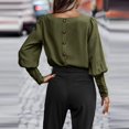 thumbnail image 3 of Womens Shirts Blouse Women's Fashion Round Neck Long Sleeve Button Decoration Solid Color Loose Top, 3 of 4