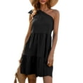thumbnail image 3 of Seyurigaoka Women's Summer Mini Ruffle Dress, Sleeveless Off Shoulder Bow Tie Strap A-Line Dress, 3 of 9