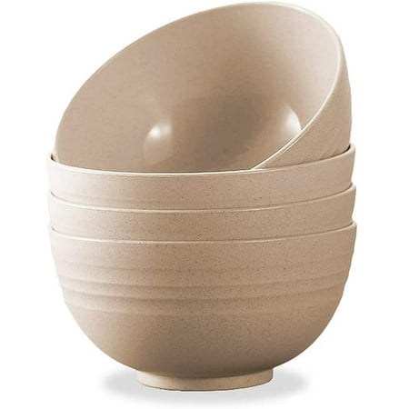 

4 PCS 6inch Lightweight Wheat Straw Bowl Unbreakable Cereal Pasta Bowls Microwave& Dishwasher Safe Reusable Tableware Dinnerware Fruit Snack Container (BEIGE)