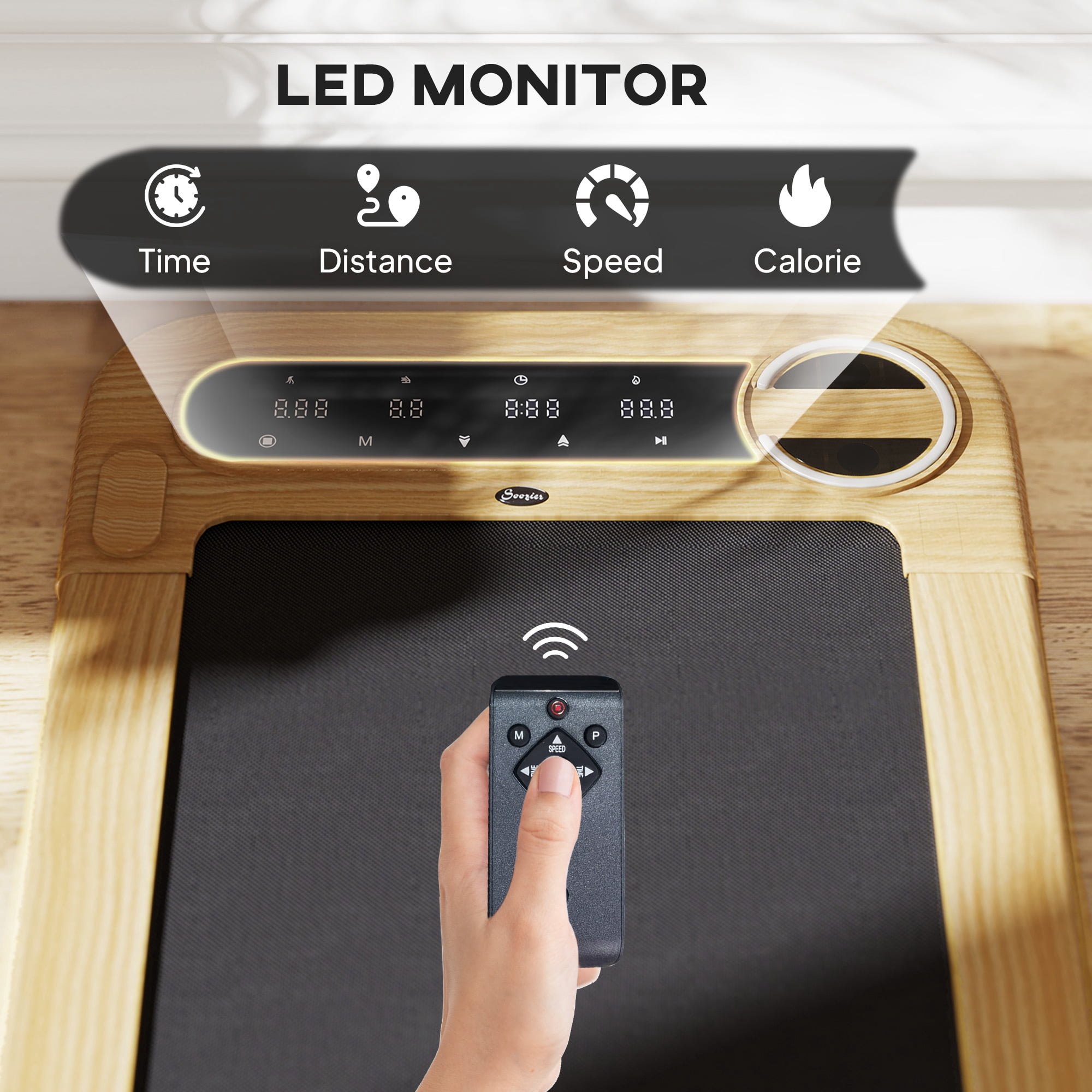 Soozier Walking Pad, 2.5HP Under Desk Treadmill with 17" x 43" Wide Belt, Remote Control, Bluetooth Speaker, Wheels and LED Display for Home Office