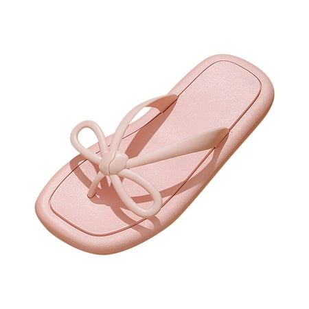 

Women Sandals Fashion Flip Flops Solid Color Cute Bowknot Decoration Flat Bottom Comfortable Shoes For Women Red Size 8.5