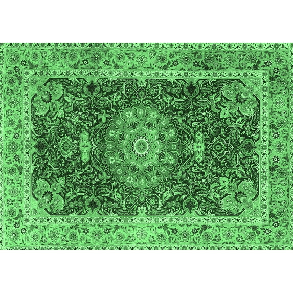 Ahgly Company Indoor Rectangle Medallion Emerald Green Traditional Area Rugs, 4' x 6'