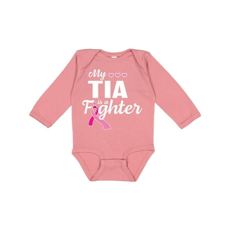 

Inktastic Breast Cancer Awareness My Tia is a Fighter Gift Baby Boy or Baby Girl Long Sleeve Bodysuit