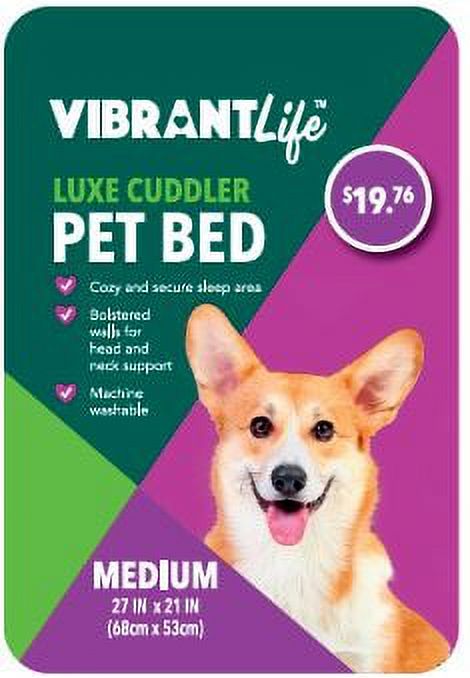 Vibrant Life Luxe Cuddler Pet Dog Bed, Medium, 27" x 21"