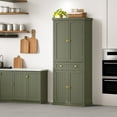 thumbnail image 5 of LEDREM Freestanding Pantry Cabinet, 71.7 Inch Tall Storage with 2 Beadboard Doors, 6 Adjustable Shelves & Drawer, for Kitchen Living Room, Forest Green, 5 of 6