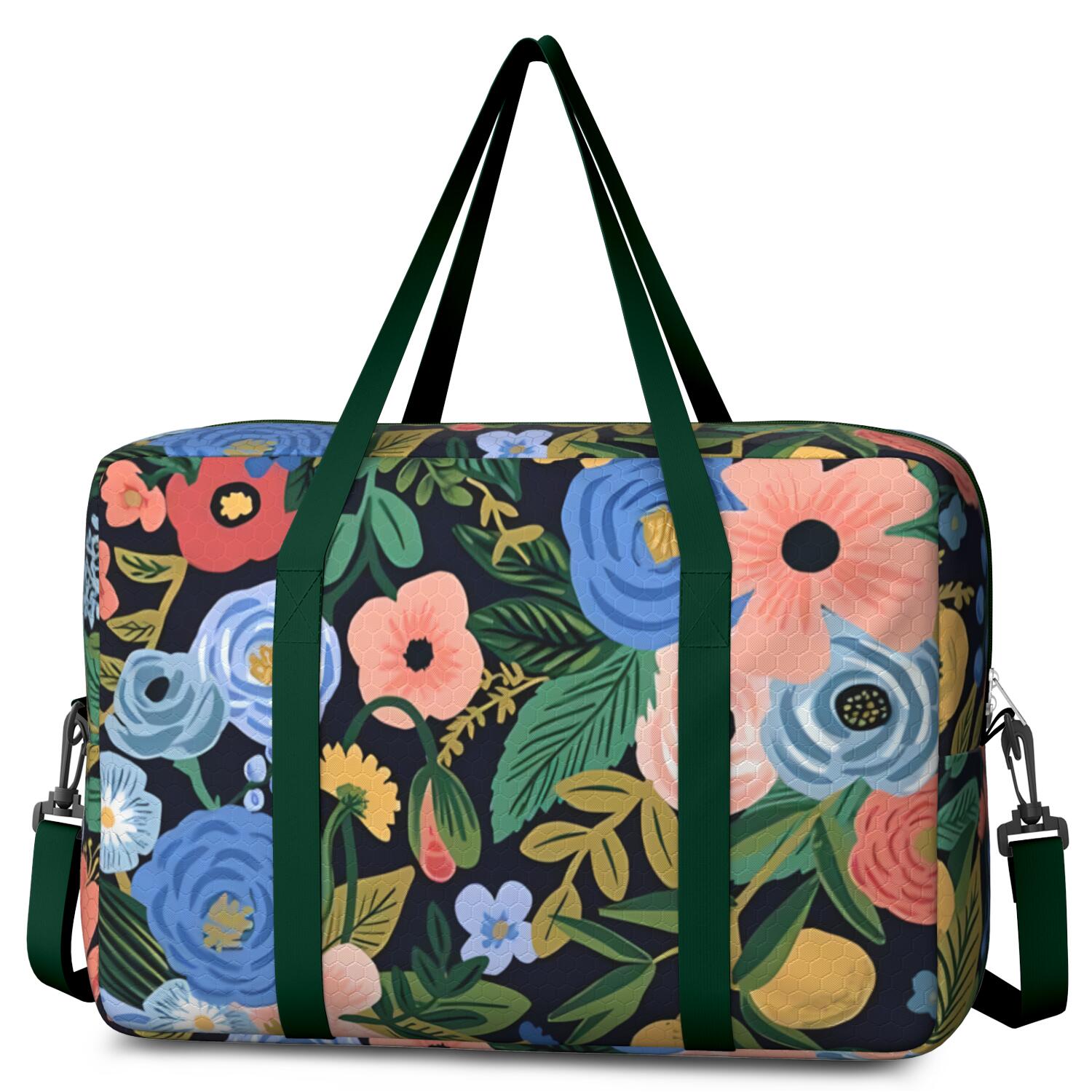 For Spirit Airlines Personal Item Bag 18x14x8 Inch, Floral Weekender Travel Bag, Foldable Travel Duffel Bag Underseat Carry on Bag with Luggage Sleeve for Women and Men 30L