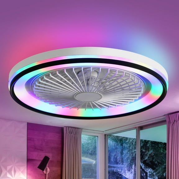Sofucor 19-Inch Flush Mount Contemporary Ceiling Fan with LED Lights, Remote and App Control