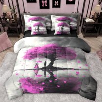 Manfei Love Heart Print Bedding Comforter Set 7-Piece for Teens Adults,Romantic Sweet Couple King Bedding Sets,Happy Valentine's Day Ultra Soft Bed Sheets,Breathable Home Decor,Reversible