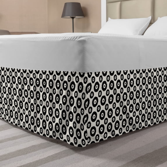 Geometric Bed Skirt, Disc Shaped Sketchy Jumble Circles Grunge Hand Drawn Abstract Design, Elastic Bedskirt Dust Ruffle Wrap Around for Bedding Decor, 4 Sizes, Charcoal Grey Coconut, by Ambesonne
