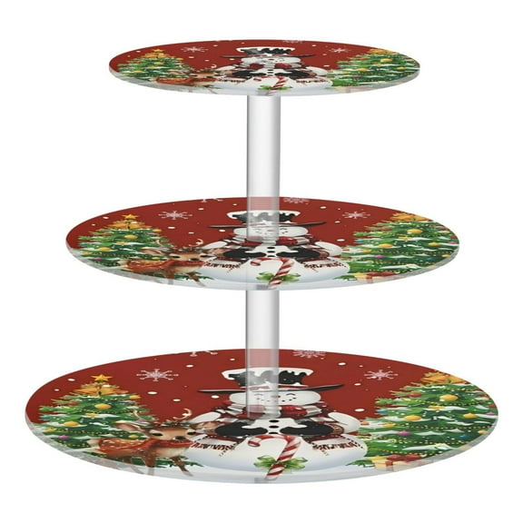 Wobogo Christmas Snowman 3 Tier Acrylic Cake Stand with Clear Round Hold for Wedding Holiday Birthday Baby Shower Tea Party