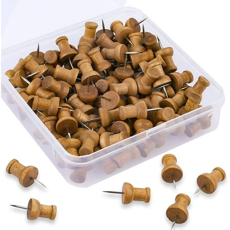 eZAKKA Wooden Push Pins, 100 Pack Wood Thumb Tacks Decorative for Bulletin Boards, Cork Boards, Foam Boards, Map Photos Calendar and Home Office Craft Projects with Box