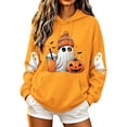 thumbnail image 2 of Women's Cute Ghost Graphic Sweatshirts Halloween Drawstring Hoodies Cozy Long Sleeve Pullover Tops with Kangaroo Pocket Fall Casual Party Wear, 2 of 6