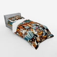 thumbnail image 2 of Ambesonne Cat Bedding Set 3 Pcs, Whimsical Restaurant Pixel Art, TwinXL, Sea Blue and Marigold, 2 of 2