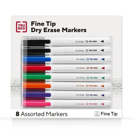Staples TRU RED Pen Dry Erase Markers Fine Tip Assorted 8/Pk TR56881