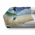 thumbnail image 3 of Beach Soft Flannel Fleece Throw Blanket, Boat on the Beach Mahe Island Lagoon Seychelles Exotic Shoreline Image, Cozy Plush for Indoor and Outdoor Use, 50" x 70", Blue Green Sand Brown, by Ambesonne, 3 of 6