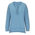 thumbnail image 4 of CLOISE Womens Sweatshirt Solid Pullover Sweatshirts Button Henley Neck Long Sleeve Hoodies Shirts Blue Drop Shoulder High Low Hem Stitching Blouses Fall Casual Preppy Clothes XL, 4 of 6