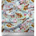 thumbnail image 1 of Soimoi Cotton Cambric Fabric Leaves,Floral & Sparrow Bird Printed Craft Fabric by The Yard 42 Inch Wide, 1 of 3