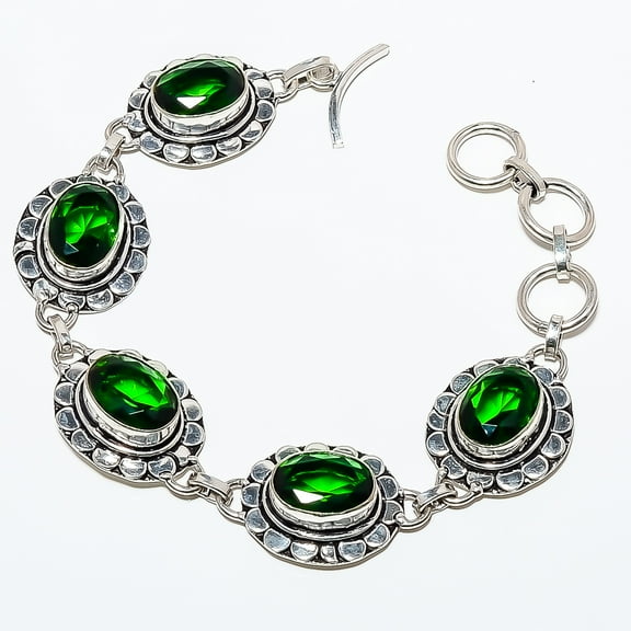 Emerald Quartz (Simulated) 925 Silver Plated Bracelet 7-7.99" TB7511-100, Valentine's Day Gift, Birthday Gift, Beautiful Jewelry For Woman & Girls