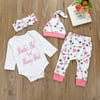4pcs/set Newborn Infant Baby Girls Boy Outfit Love Printed Clothes Long Sleeve Romper Bodysuit Jumpsuit Pants Hat Headband Set