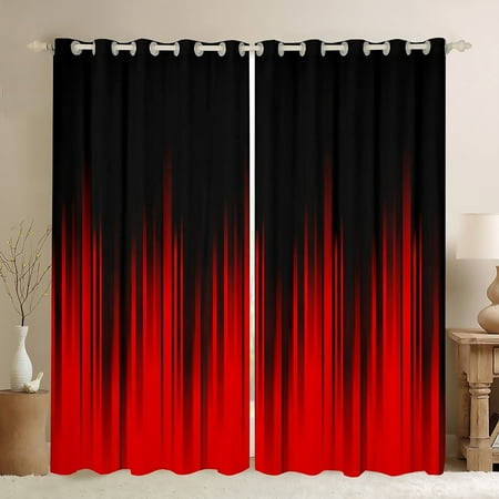 Black Red Blackout Curtains Stripes Lines Abstract Gradient Curtains & Drapes,Vintage Ombre Art Striped Geometry Window Curtains,Modern Stripe Geometric Curtains 52"Wx84"L