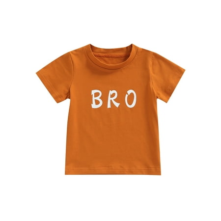 

Nokpsedcb Toddler Infant Baby Boys Summer T-shirt Letter Print Short Sleeve Round Neck Pullover Casual Tops Brown Bro 12-18 Months