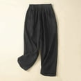thumbnail image 6 of WREESH Womens Wide Leg Pants Solid Color Elastic High Waisted Cropped Pants Cotton and Linen Casual Slim Black, 6 of 6
