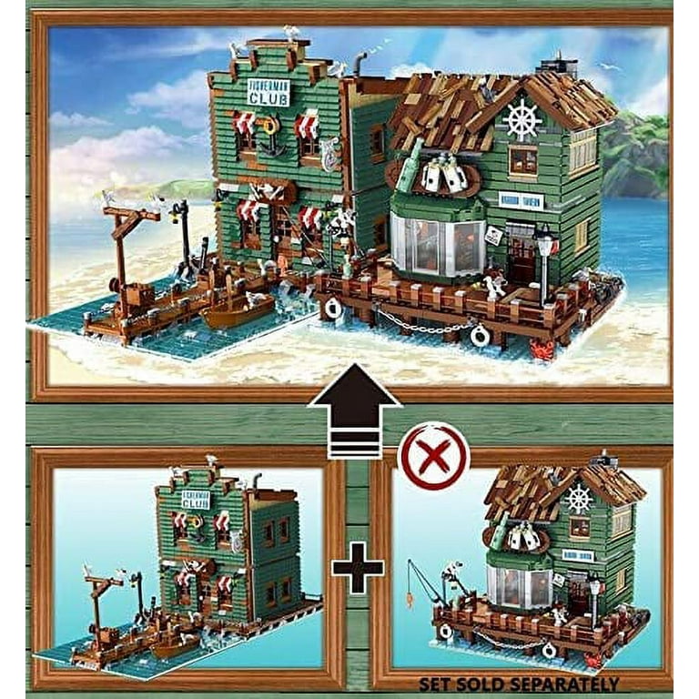 MOC City Old Fishing Store Wharf Fisherman Cabin Mini Size Building Blocks  Idea Street View Wooden House Bricks Toys For Kids